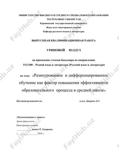 raznourovnevoe i differentsirovannoe obuchenie kak faktor povisheniya effektivnosti obrazovatelnogo protsessa v sredney shkole — ZIP