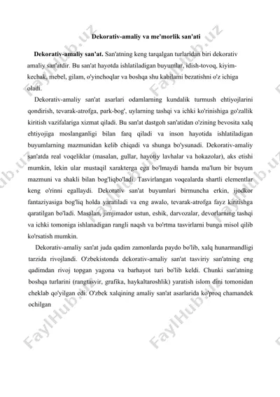 dekorativ-amaliy va me'morlik san'ati — DOC