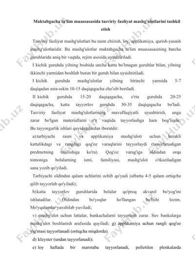 maktabgacha ta'lim muassasasida tasviriy faoliyat mashg'ulotlarini tashkil etish — DOC
