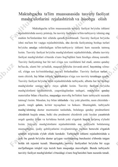 maktabgacha ta'lim muassasasida tasviriy faoliyat mashg'ulotlarini rejalashtirish va hisobga olish — DOC