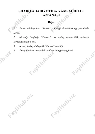 sharq adabiyotida xamsachilik an`anasi — DOC