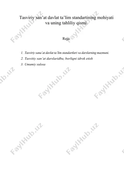 tasviriy san’at davlat ta’lim standartining mohiyati va uning tahliliy qismi — DOC