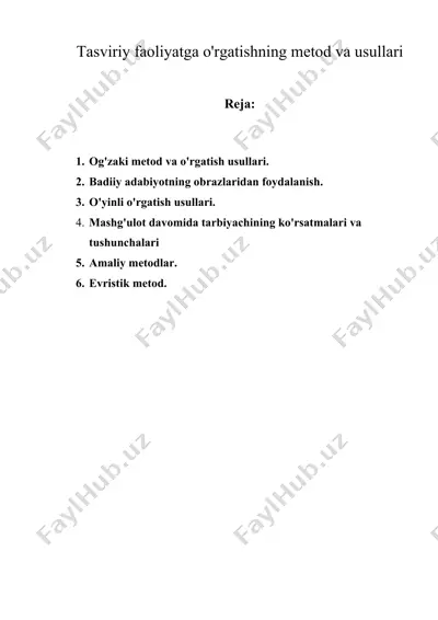 tasviriy faoliyatga o'rgatishning metod va usullari — DOC