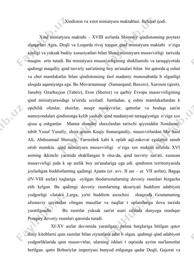 xindiston va xirot miniatyura maktablari. bеhzod ijodi — DOC