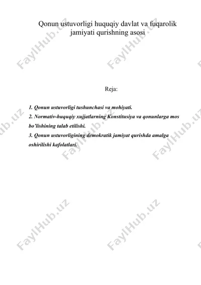 qоnun ustuvоrligi huquqiy dаvlаt vа fuqаrоlik jаmiyati qurishning аsоsi — DOC