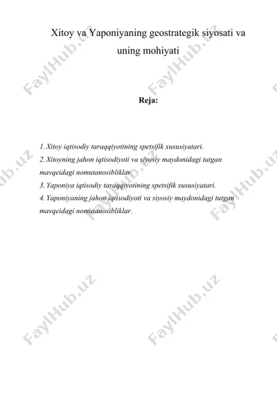 xitoy va yaponiyaning geostrategik siyosati va uning mohiyati — DOC