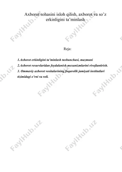 ахbоrоt sоhаsini islоh qilish, ахbоrоt vа so’z erkinligini tа’minlаsh — DOC