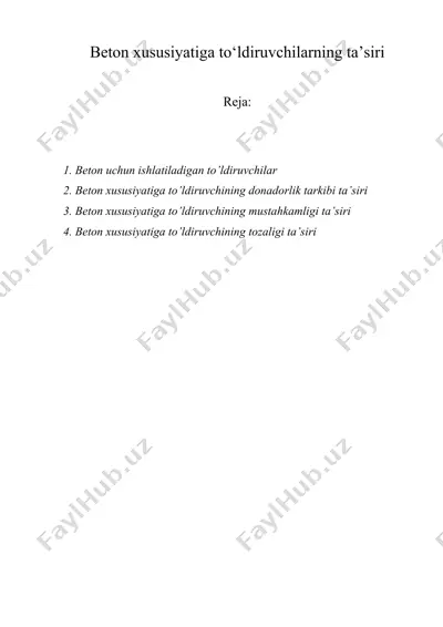 beton xususiyatiga to‘ldiruvchilarning ta’siri — DOCX