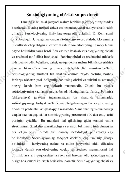 sotsiologiyaning ob’ekti va predmeti — DOCX