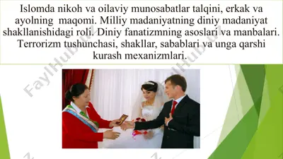 islomda nikoh va oilaviy munosabatlar talqini, erkak va ayolning maqomi — PPTX