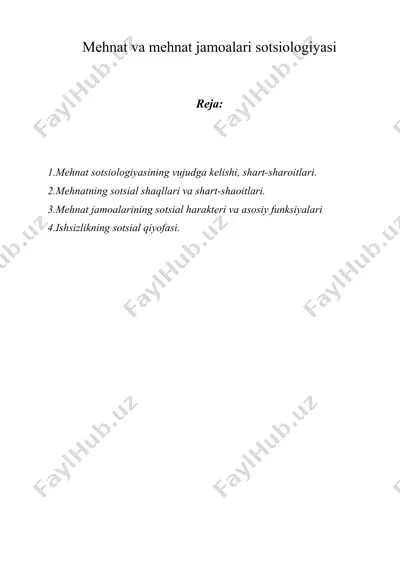 mehnat va mehnat jamoalari sotsiologiyasi — DOC