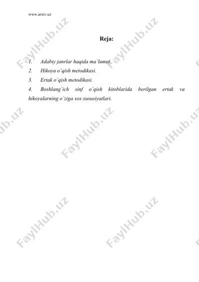 har xil janrdagi asarlarni o`qish metodikasining xususiyatlari — DOC