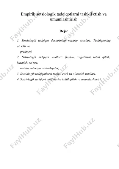 empirik sotsiologik tadqiqotlarni tashkil etish va umumlashtirish — DOCX