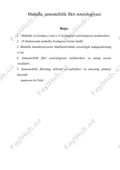 mahalla, jamoatchilik fikri sotsiologiyasi — DOCX