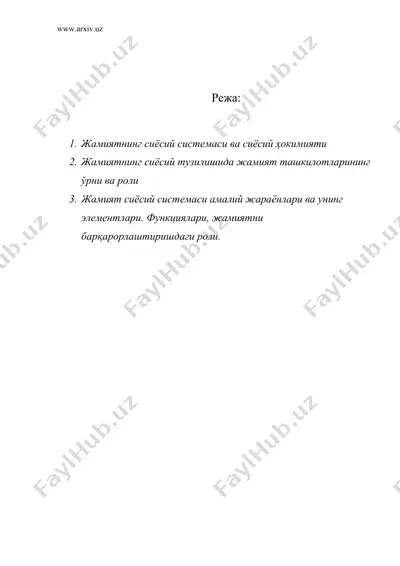 жамиятнинг сиёсий системаси, унинг моҳияти, ўрни ва аҳамияти — DOC