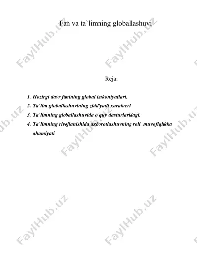 fan va ta`limning globallashuvi — DOC