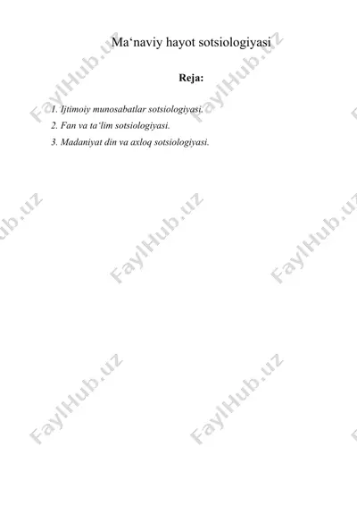 ma‘naviy hayot sotsiologiyasi — DOCX