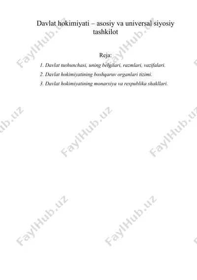 davlat hokimiyati – asosiy va universal siyosiy tashkilot — DOC