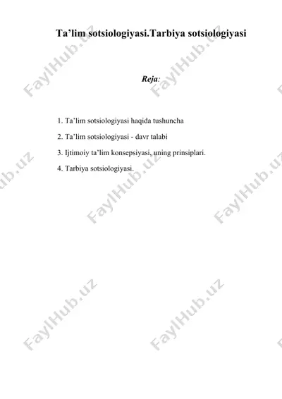 ta’lim sotsiologiyasi. tarbiya sotsiologiyasi — DOC