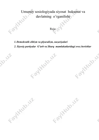 umumiy sotsiologiyada siyosat hukumat va davlatning o’rganilishi — ZIP