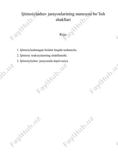 ijtimoiylashuv jarayonlarining namoyon bo’lish shakllari — DOC