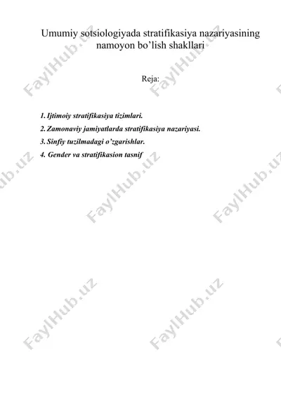 umumiy sotsiologiyada stratifikasiya nazariyasining namoyon bo’lish shakllari — DOC