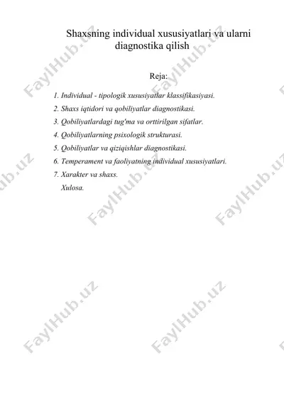 shaxsning individual xususiyatlari va ularni diagnostika qilish — DOC