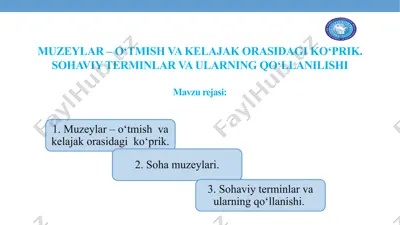 muzeylar – o’tmish va kelajak orasidagi ko’prik. sohaviy terminlar va ularning qo’llanilishi — PPTX