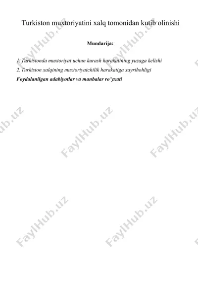 turkiston muxtoriyatini xalq tomonidan kutib olinishi — DOCX