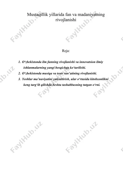 mustaqillik yillarida fan va madaniyatning rivojlanishi — DOC