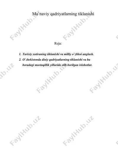 ma`naviy qadriyatlarning tiklanishi — DOC