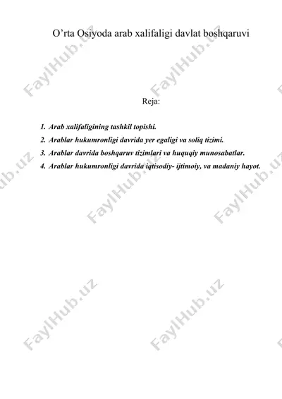 o’rta osiyoda arab xalifaligi davlat boshqaruvi — DOC