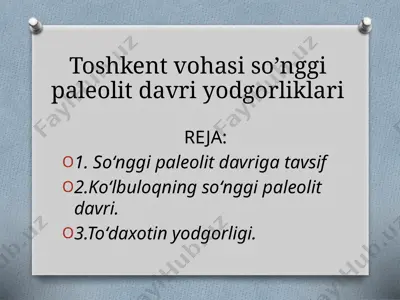 toshkent vohasi so’nggi paleolit davri yodgorliklari — PPTX