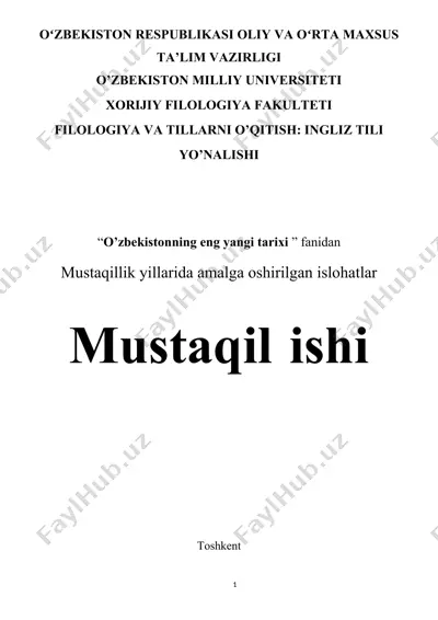 mustaqillik yillarida amalga oshirilgan islohatlar — DOCX