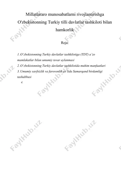 millatlararo munosabatlarni rivojlantirishga o'zbekistonning turkiy tilli davlatlar tashkiloti bilan hamkorlik — DOCX