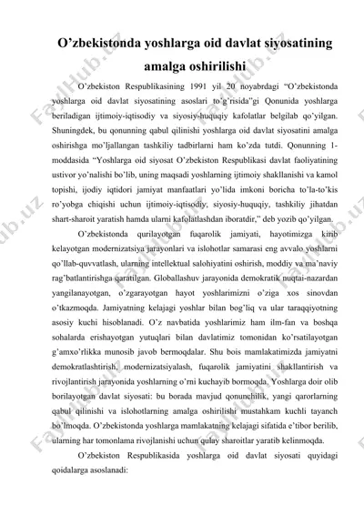 o’zbekistonda yoshlarga oid davlat siyosatining amalga oshirilishi — DOCX