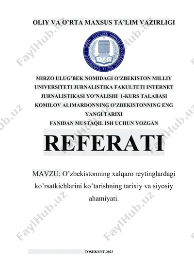 o’zbekistonning xalqaro reytinglardagi ko’rsatkichlarini ko’tarishning tarixiy va siyosiy ahamiyati — DOCX
