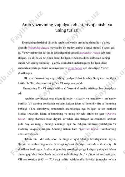 arab yozuvining vujudga kelishi, rivojlanishi va uning turlari — DOC