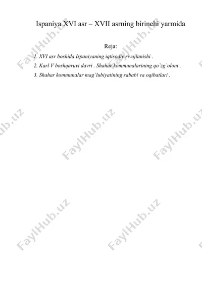ispaniya xvi asr – xvii asrning birinchi yarmida — DOC
