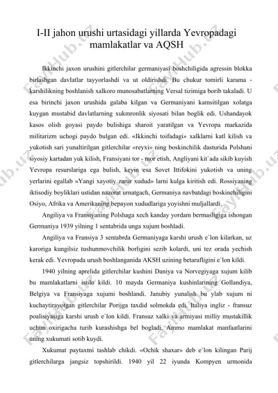 i-ii jahon urushi o'rtasidagi yillarda yevropadagi mamlakatlar va aqsh — DOC