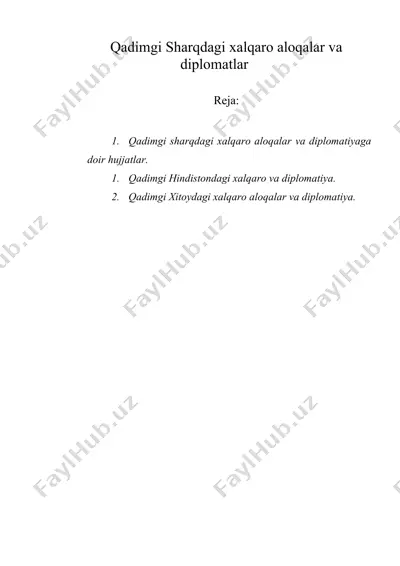qadimgi sharqdagi xalqaro aloqalar va diplomatlar — DOC