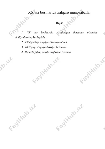 xx asr boshlarida xalqaro munosabatlar — DOC