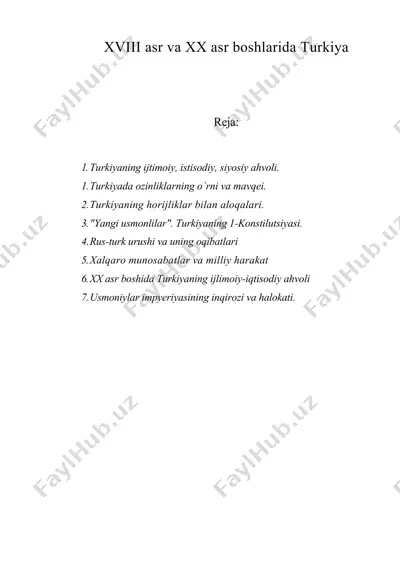 xviii asr va xx asr boshlarida turkiya — DOC