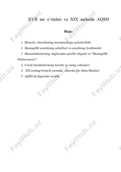 xvii asr o'rtalari va xix asrlarda aqsh — DOC