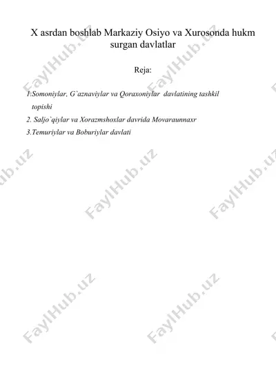 x asrdan boshlab markaziy osiyo va xurosonda hukm surgan davlatlar — DOC
