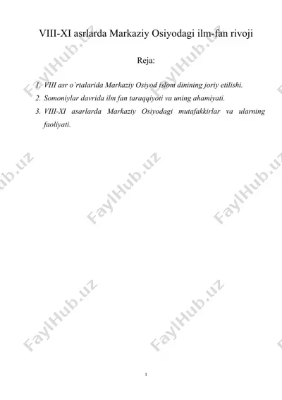 viii-xi asrlarda markaziy osiyodagi ilm-fan rivoji — DOC