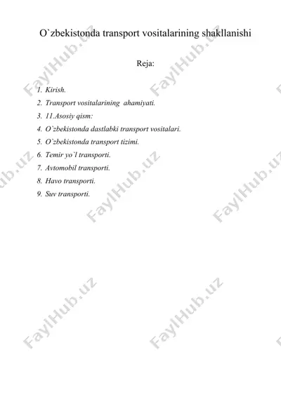 o'zbekistonda transport vositalarining shakllanishi — DOC
