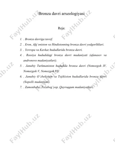 bronza davri arxeologiyasi — DOC