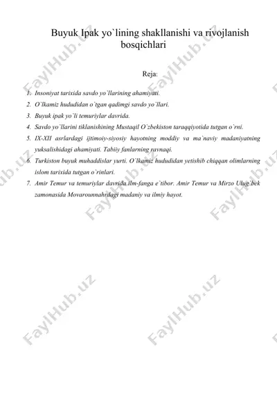 buyuk ipak yo'lining shakllanishi va rivojlanish bosqichlari — DOC