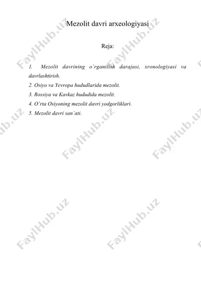 mezolit davri arxeologiyasi — DOC
